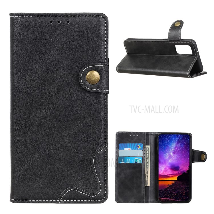 Leather Wallet S Shape Decoration Protection Phone Stand Shell for Samsung Galaxy A02s (EU Version) - Black-1