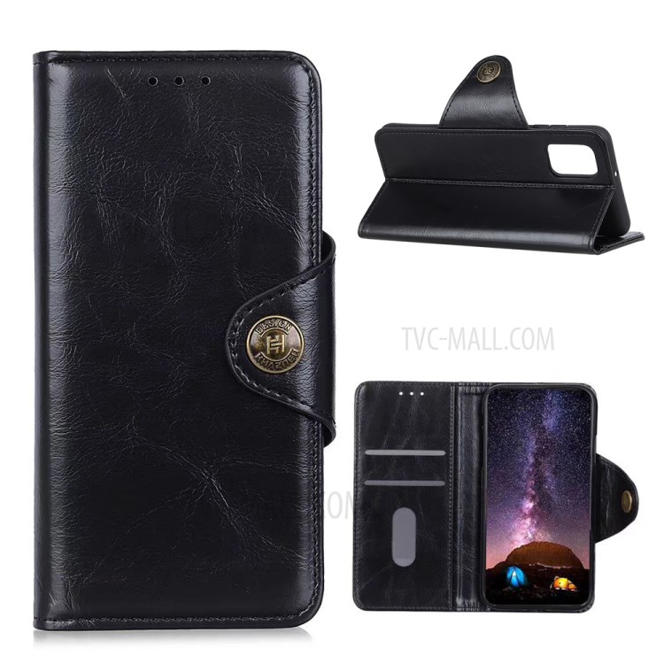 Magnetic Clasp Folio Flip Wallet Stand Design Leather Case Phone Cover for Samsung Galaxy A02s (EU Version) - Black-1