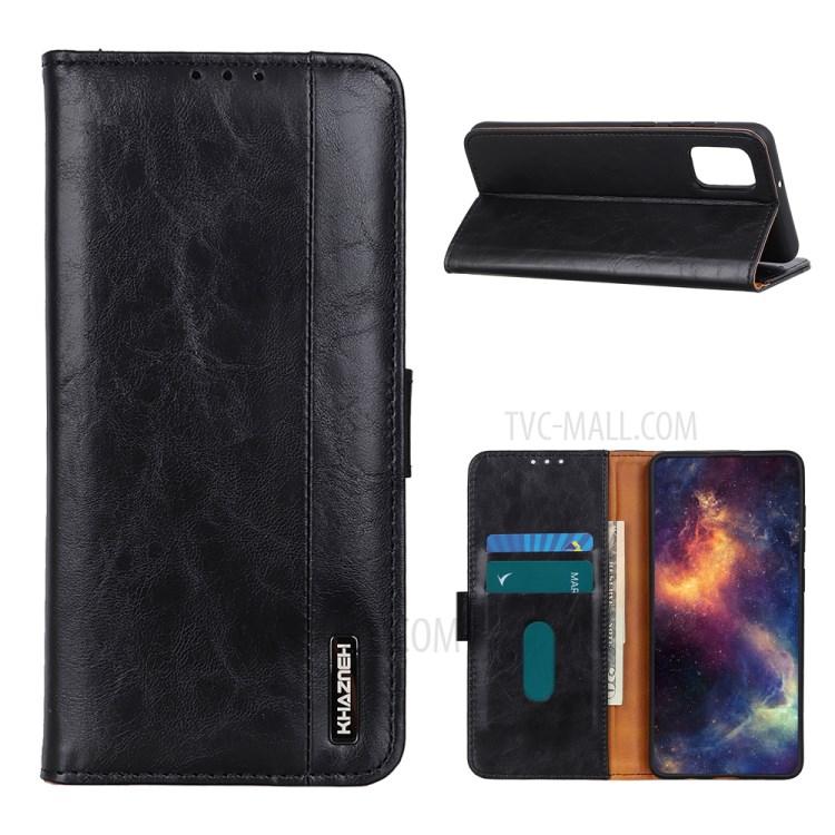 KHAZNEH Leather Wallet Stand Design Phone Protective Shell Case for Samsung Galaxy A02s (EU Version) - Black-1
