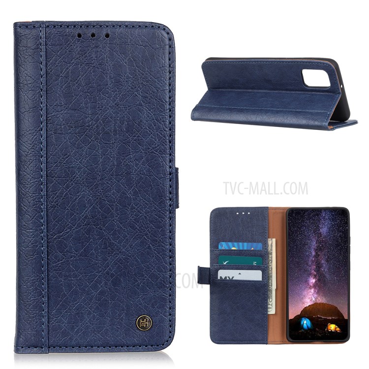 Split Leather Cover Wallet Design Phone Casing for Samsung Galaxy A02s (EU Version) - Blue-1