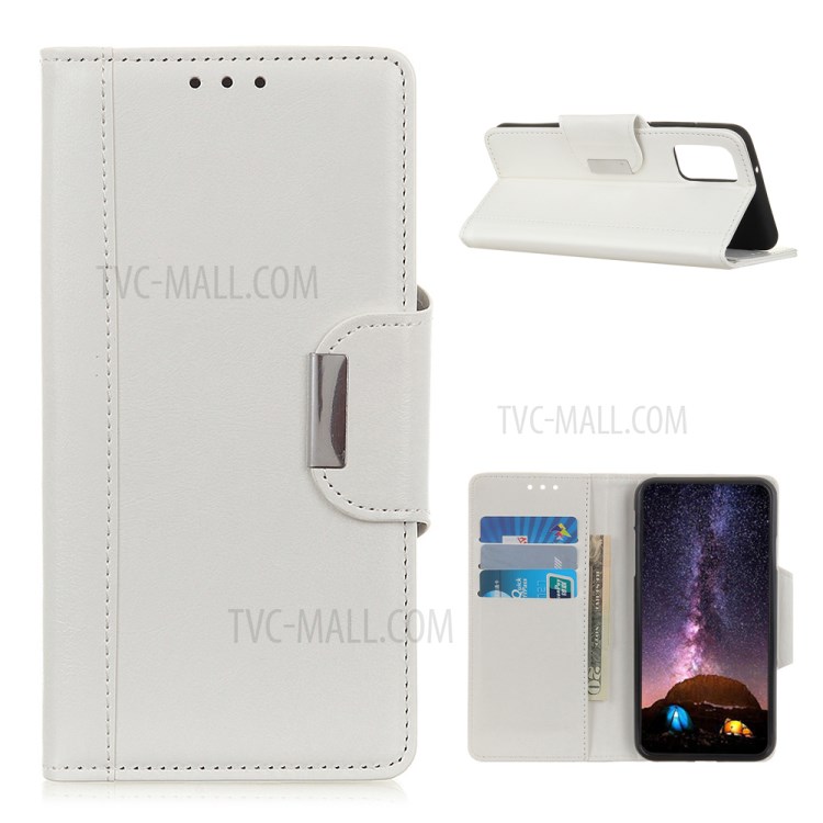 Portafoglio Stand Design PU Cassa Del Telefono PU Protezione Completa Per Samsung Galaxy A02S (164.2x75.9x9.1mm) - Bianca-1