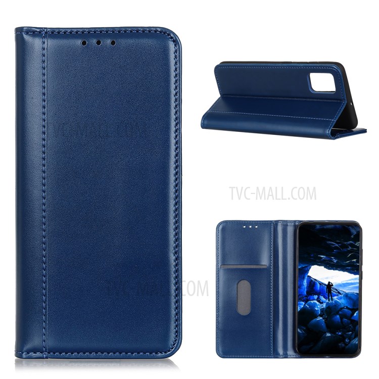 Auto Absorption Split Leather Wallet Design Phone Case for Samsung Galaxy A02s (EU Version) - Blue-1