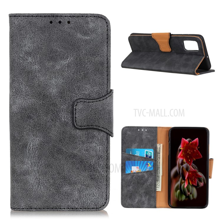 Retro Style Split Leather Phone Case Wallet Stand Design for Samsung Galaxy A02s (EU Version) - Grey-1