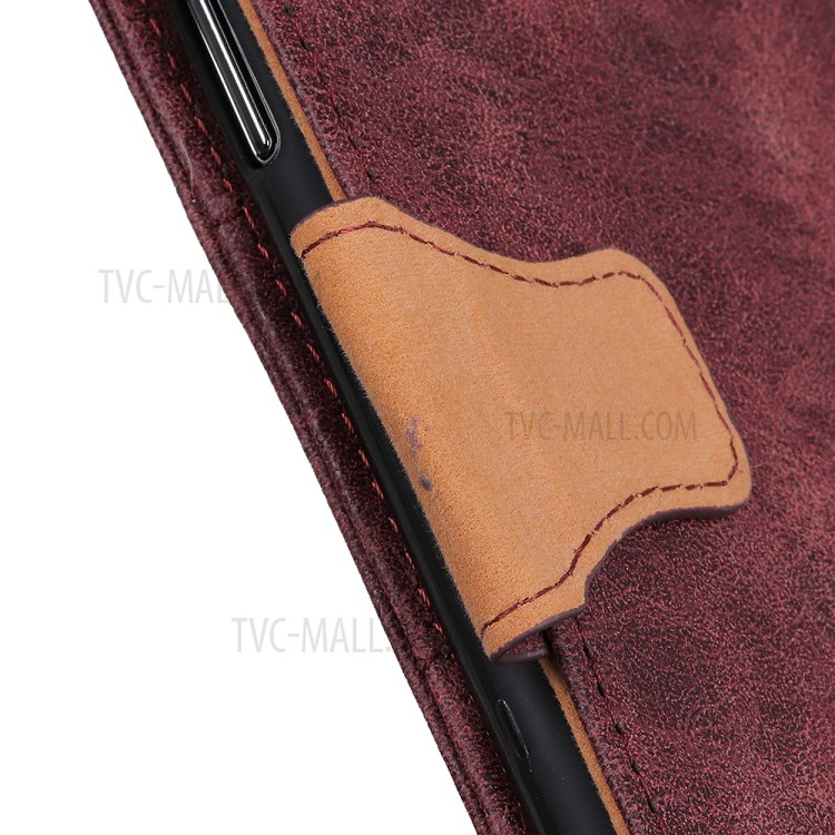 Retro Style Split Leather Phone Case Wallet Stand Design for Samsung Galaxy A02s (EU Version) - Wine Red-10