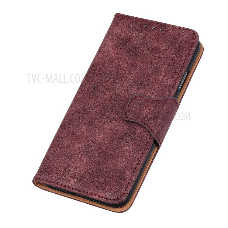 Retro Style Split Leather Phone Case Wallet Stand Design for Samsung Galaxy A02s (EU Version) - Wine Red-11