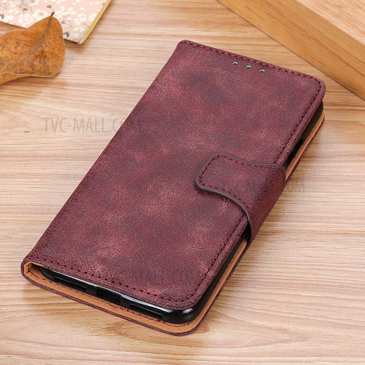 Retro Style Split Leather Phone Case Wallet Stand Design for Samsung Galaxy A02s (EU Version) - Wine Red-12