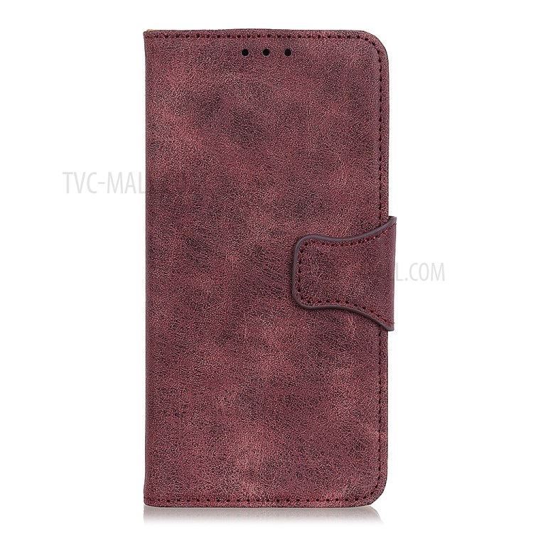 Retro Style Split Leather Phone Case Wallet Stand Design for Samsung Galaxy A02s (EU Version) - Wine Red-2