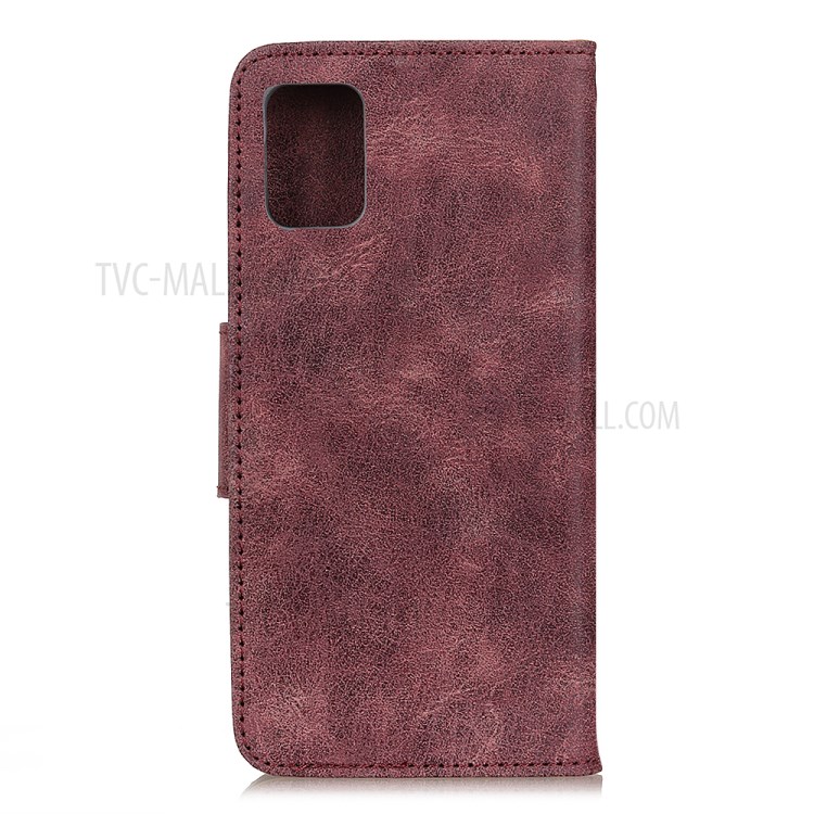 Retro Style Split Leather Phone Case Wallet Stand Design for Samsung Galaxy A02s (EU Version) - Wine Red-3