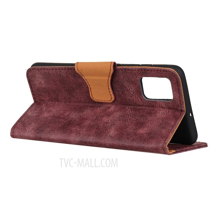 Retro Style Split Leather Phone Case Wallet Stand Design for Samsung Galaxy A02s (EU Version) - Wine Red-4