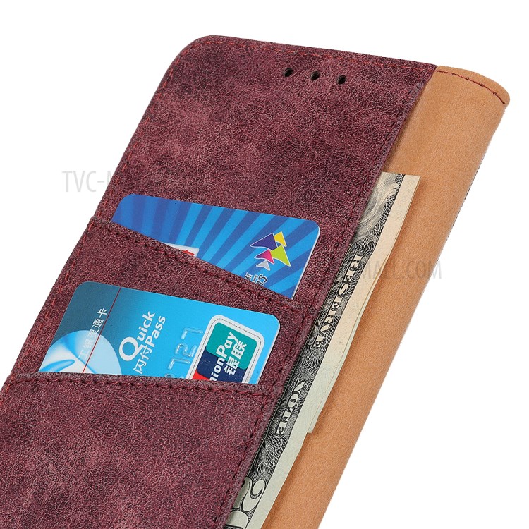 Retro Style Split Leather Phone Case Wallet Stand Design for Samsung Galaxy A02s (EU Version) - Wine Red-5