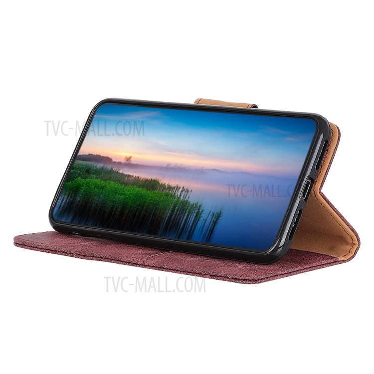 Retro Style Split Leather Phone Case Wallet Stand Design for Samsung Galaxy A02s (EU Version) - Wine Red-6