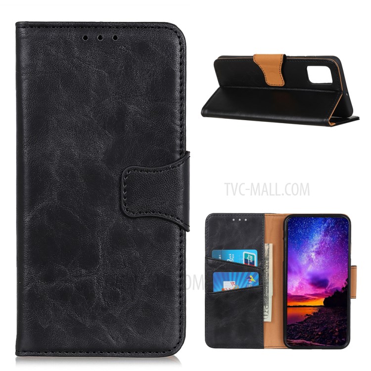 Crazy Horse PU Leather Wallet Stand Design Protector Cover for Samsung Galaxy A02s (EU Version) - Black-1