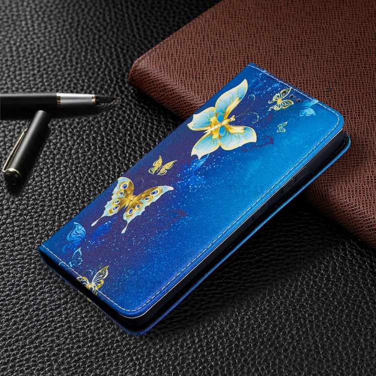Automatic Suction PU Leather Wallet Stand Phone Case with Pattern Printing for Samsung Galaxy S21 Ultra - Golden Butterflies-5