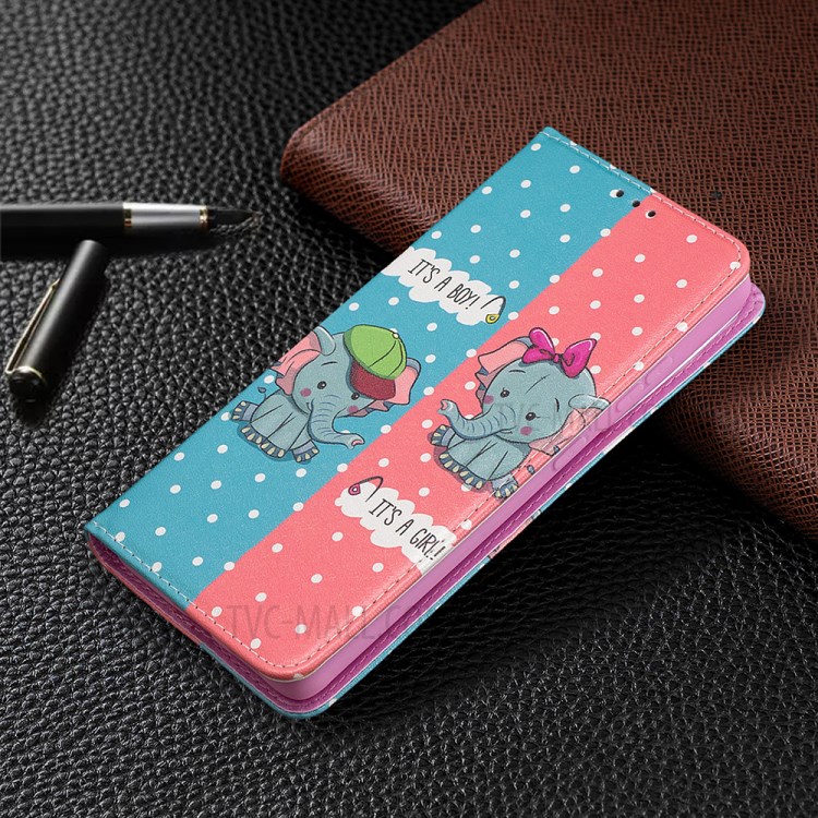 Automatic Suction PU Leather Wallet Stand Phone Case with Pattern Printing for Samsung Galaxy S21 Ultra 5G - Elephants-5