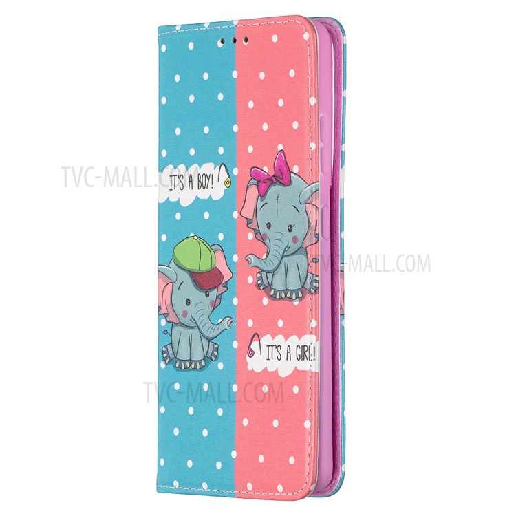Automatic Suction PU Leather Wallet Stand Phone Case with Pattern Printing for Samsung Galaxy S21 Ultra 5G - Elephants-7