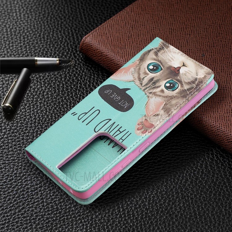 Automatic Suction PU Leather Wallet Stand Phone Case with Pattern Printing for Samsung Galaxy S21 Ultra 5G - Cat-6