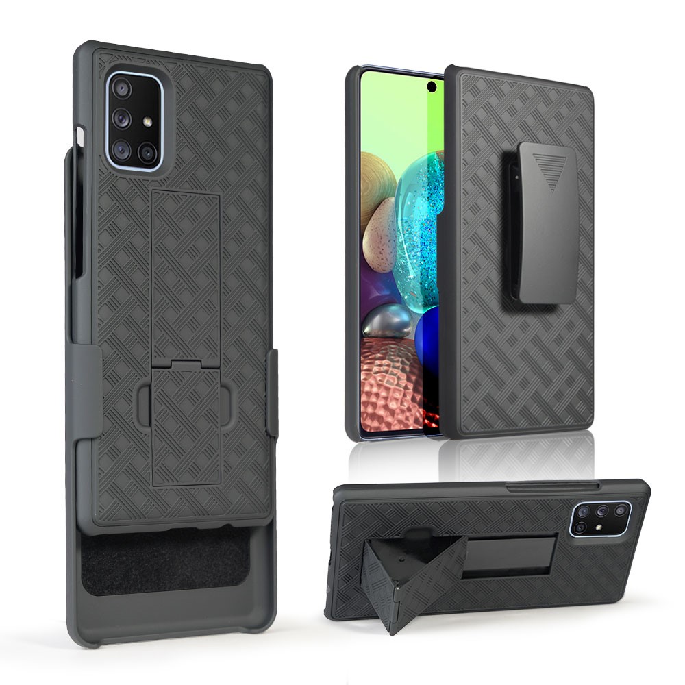 Woven Texture Swivel Belt Clip Holster PC Cover for Samsung Galaxy A71 5G SM-A716-1