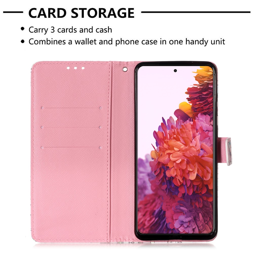 Pattern Printing Leather Wallet Stand Design Phone Case with Lanyard for Samsung Galaxy S21 Ultra - Sea of Clouds/Colorful-4