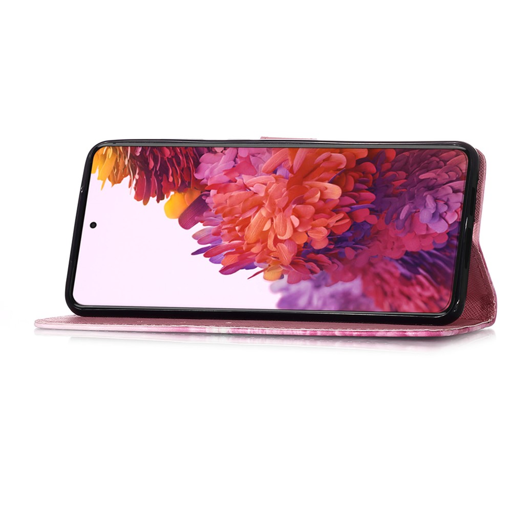 Pattern Printing Leather Wallet Stand Design Phone Case with Lanyard for Samsung Galaxy S21 Ultra - Sea of Clouds/Colorful-5