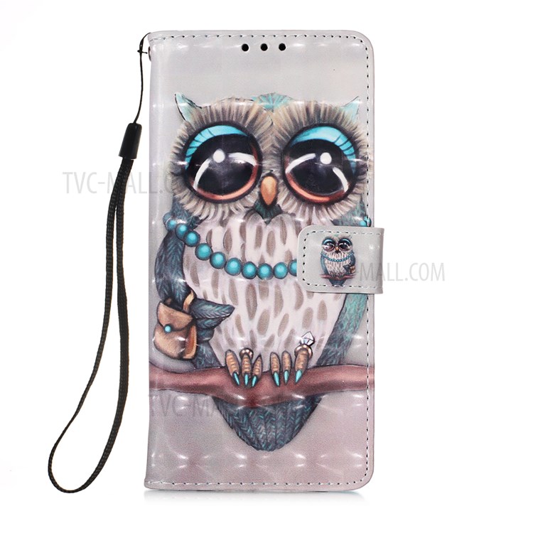 Pattern Printing Leather Wallet Stand Design Phone Case with Lanyard for Samsung Galaxy S21 Ultra 5G - Owl-2