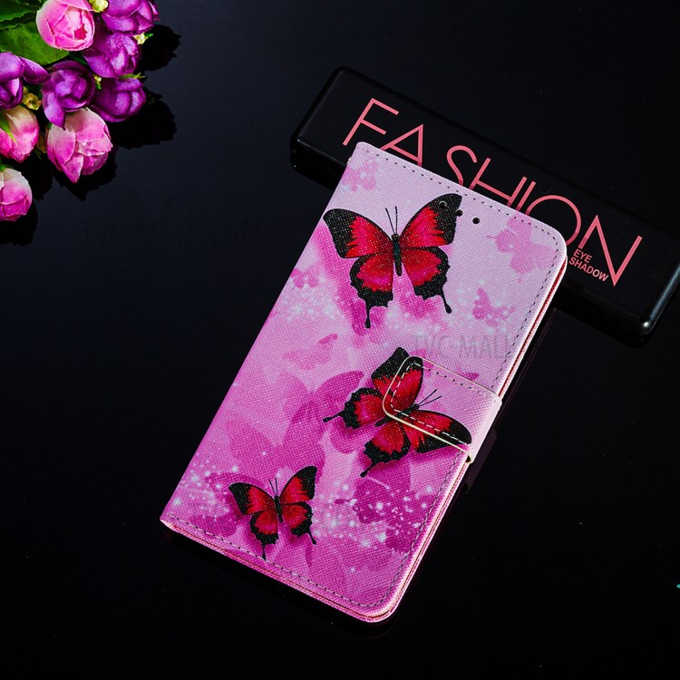 Wallet Stand Design Cross Texture Leather Phone Protective Case with Pattern Printing for Samsung Galaxy A72 5G - Red Butterfly-10