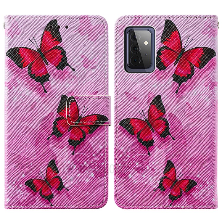 Wallet Stand Design Cross Texture Leather Phone Protective Case with Pattern Printing for Samsung Galaxy A72 5G - Red Butterfly-3