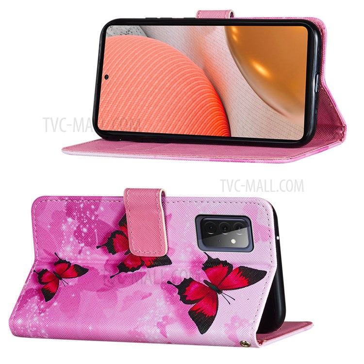 Wallet Stand Design Cross Texture Leather Phone Protective Case with Pattern Printing for Samsung Galaxy A72 5G - Red Butterfly-4