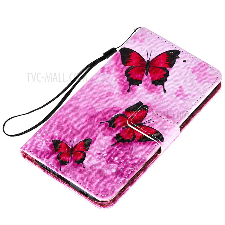 Wallet Stand Design Cross Texture Leather Phone Protective Case with Pattern Printing for Samsung Galaxy A72 5G - Red Butterfly-6