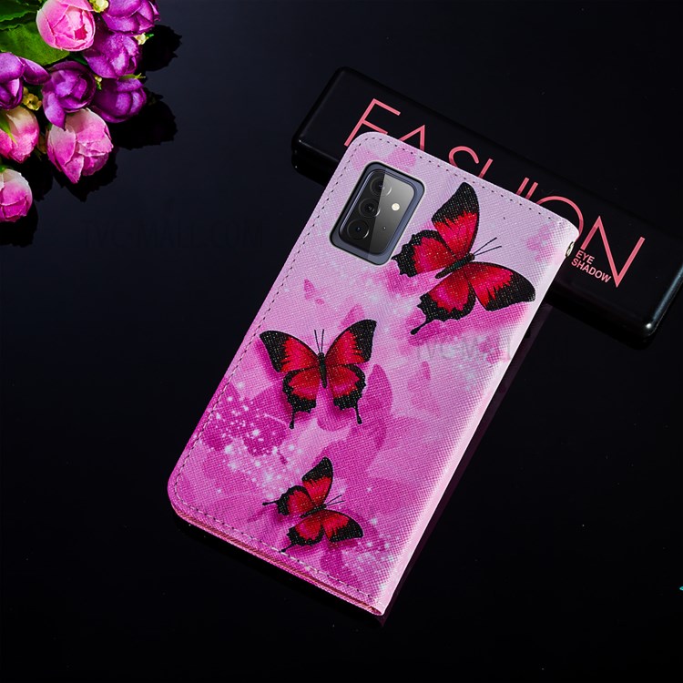 Wallet Stand Design Cross Texture Leather Phone Protective Case with Pattern Printing for Samsung Galaxy A72 5G - Red Butterfly-9