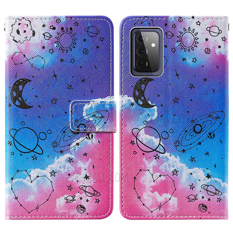 Wallet Stand Design Cross Texture Leather Phone Protective Case with Pattern Printing for Samsung Galaxy A72 5G - Stars-3