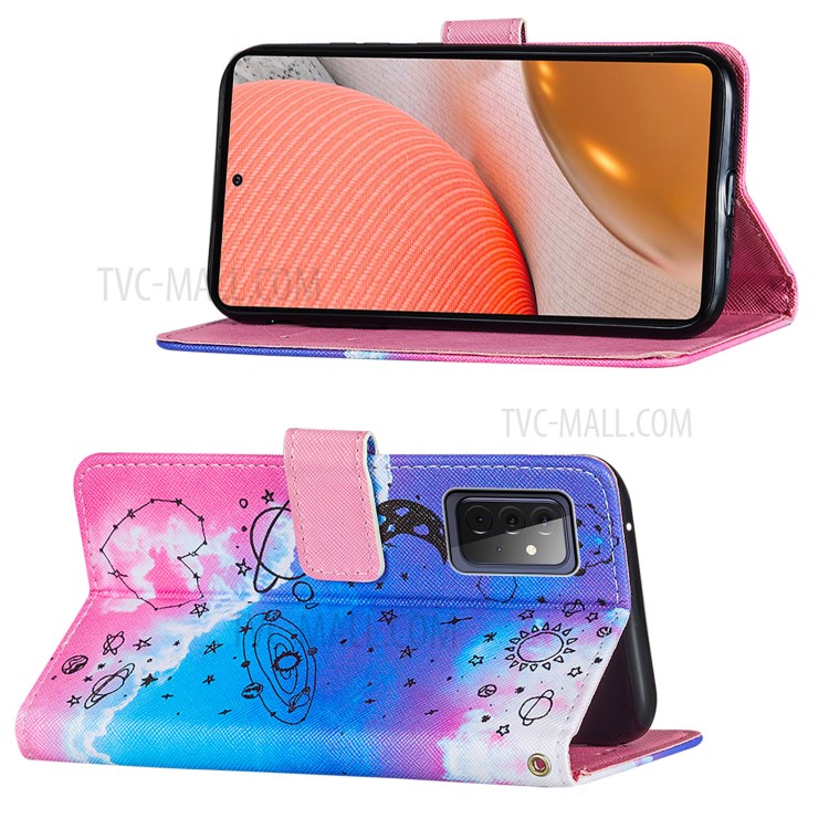 Wallet Stand Design Cross Texture Leather Phone Protective Case with Pattern Printing for Samsung Galaxy A72 5G - Stars-4