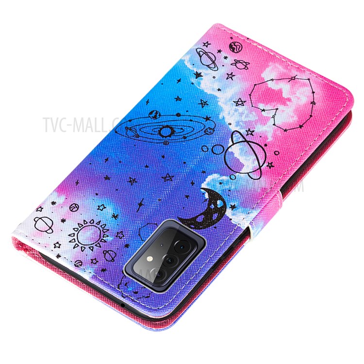 Wallet Stand Design Cross Texture Leather Phone Protective Case with Pattern Printing for Samsung Galaxy A72 5G - Stars-5
