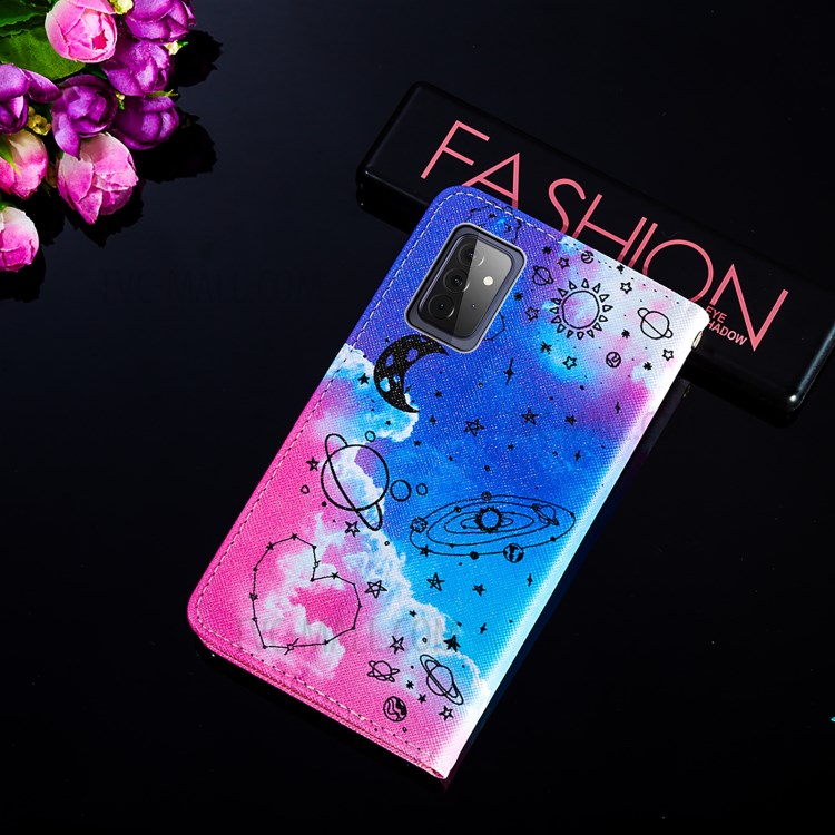 Wallet Stand Design Cross Texture Leather Phone Protective Case with Pattern Printing for Samsung Galaxy A72 5G - Stars-9