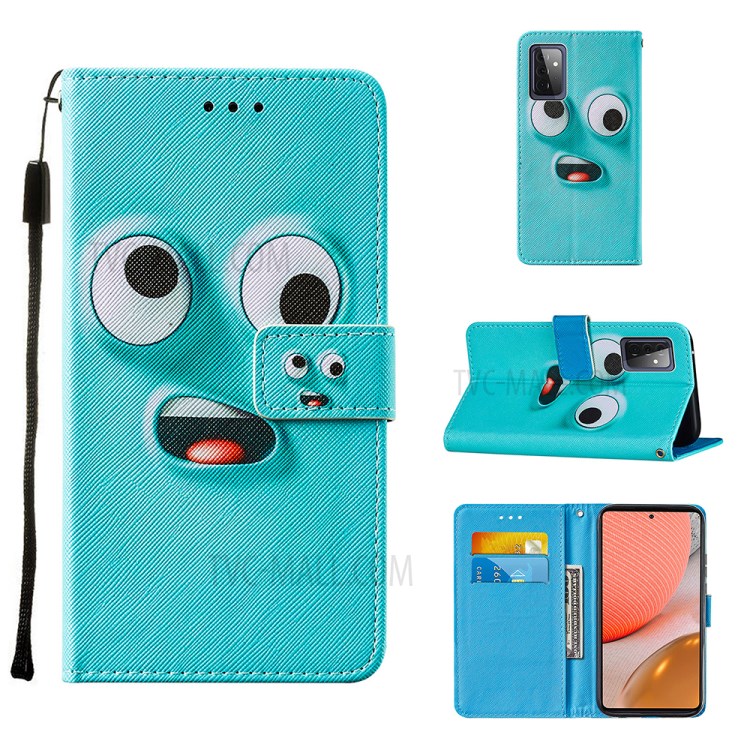 Wallet Stand Design Cross Texture Leather Phone Protective Case with Pattern Printing for Samsung Galaxy A72 5G - Funny Face-1