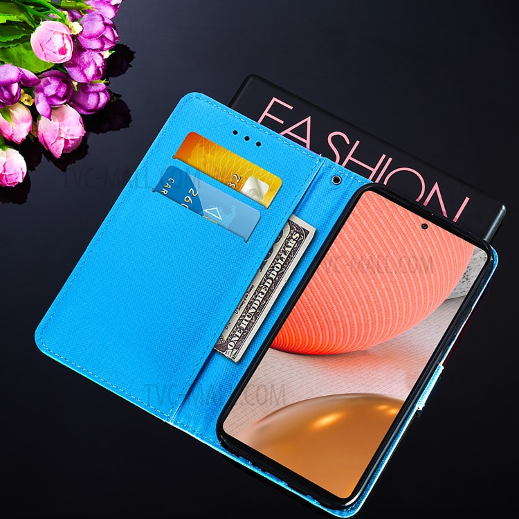 Wallet Stand Design Cross Texture Leather Phone Protective Case with Pattern Printing for Samsung Galaxy A72 5G - Funny Face-8