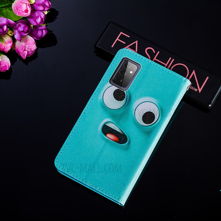 Wallet Stand Design Cross Texture Leather Phone Protective Case with Pattern Printing for Samsung Galaxy A72 5G - Funny Face-9