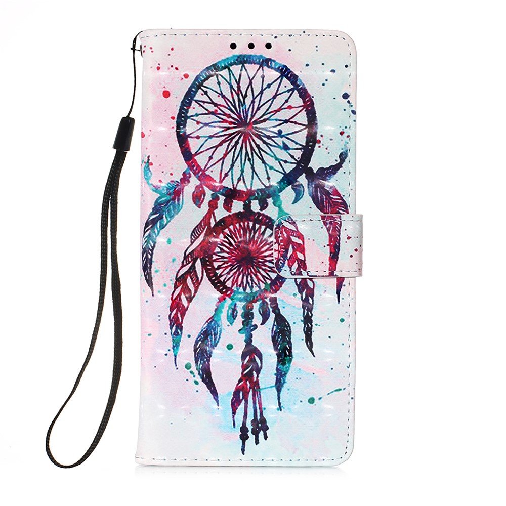 Lanyard Design Pattern Printing Design Leather Phone Case with Wallet and Stand for Samsung Galaxy A12 - Dreamcatcher-2