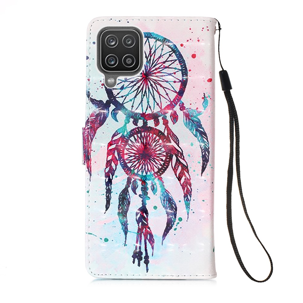 Lanyard Design Pattern Printing Design Leather Phone Case with Wallet and Stand for Samsung Galaxy A12 - Dreamcatcher-3