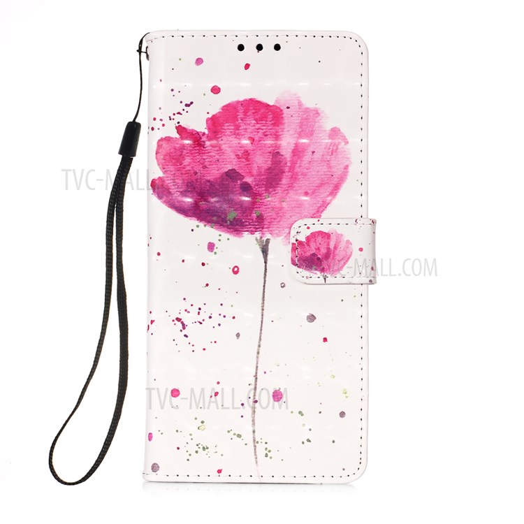 Lanyard Design Pattern Printing Design Leather Phone Case with Wallet and Stand for Samsung Galaxy A12 - Flower-2