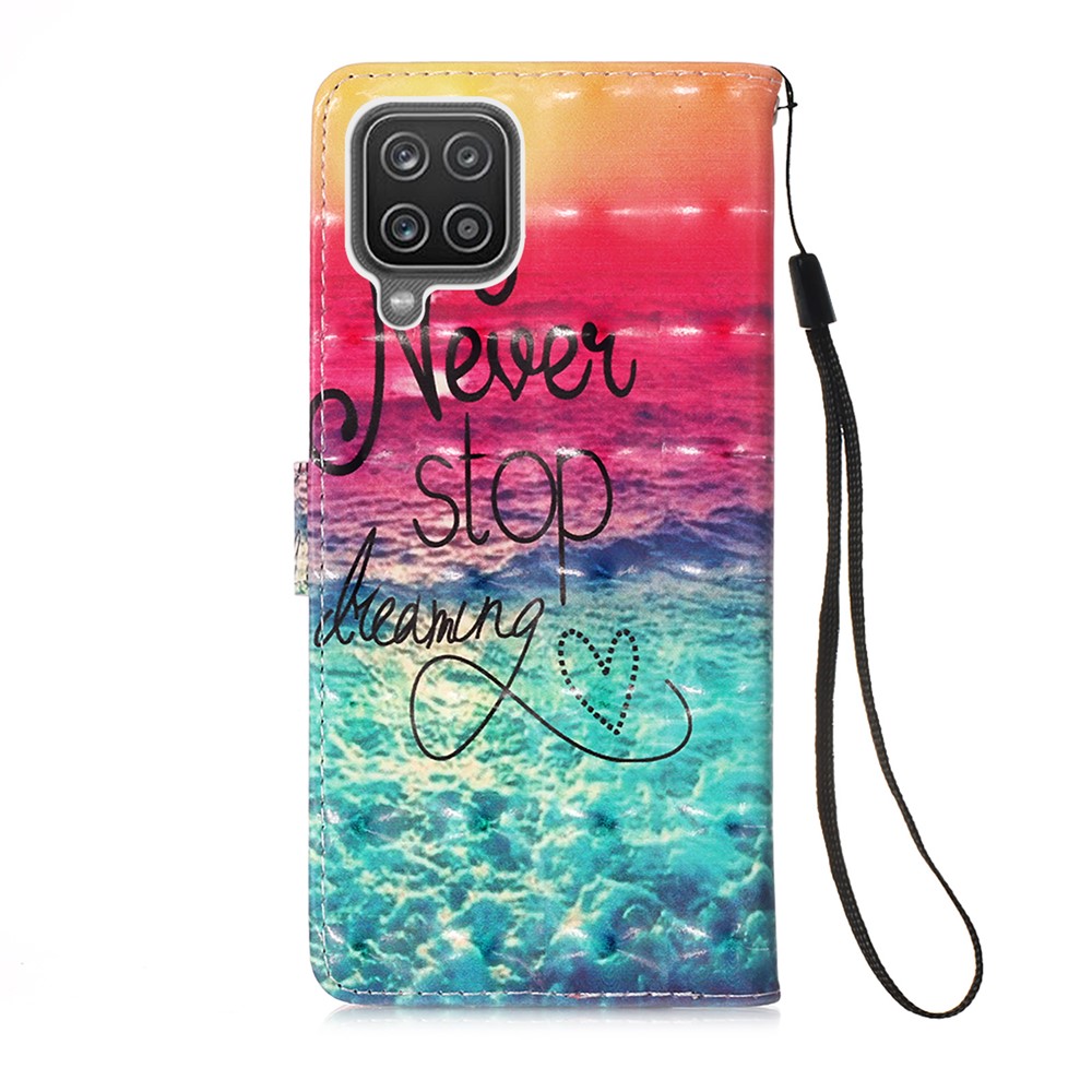 Lanyard Design Pattern Printing Design Leather Phone Case with Wallet and Stand for Samsung Galaxy A12 - Sea of Clouds/Colorful-3
