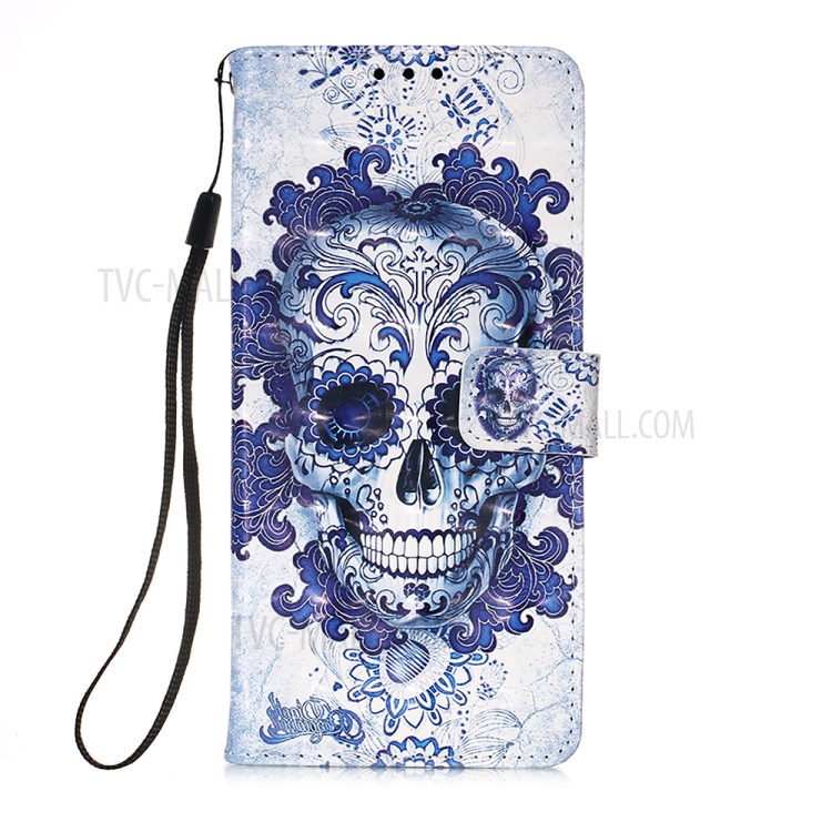 Lanyard Design Muster Printing Design Leder Telefonhülle Mit Brieftasche Und Stand Für Samsung Galaxy A12/M12 - Schädel-2