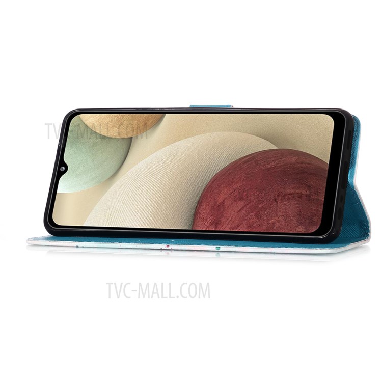 Projeto de Design de Design de Design de Impressão de Design de Couro Com Carteira e Suporte Para Samsung Galaxy A12/M12 - Crânio-5