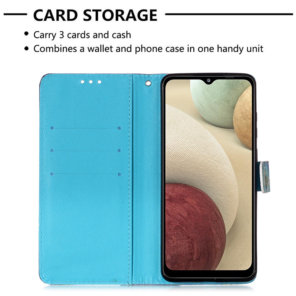 Lanyard Design Pattern Printing Design Leather Phone Case with Wallet and Stand for Samsung Galaxy A12 - Owl-4