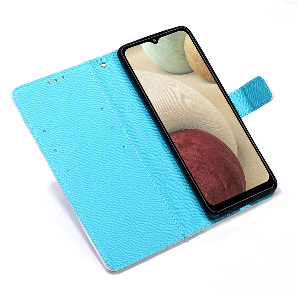Lanyard Design Pattern Printing Design Leather Phone Case with Wallet and Stand for Samsung Galaxy A12 - Owl-6