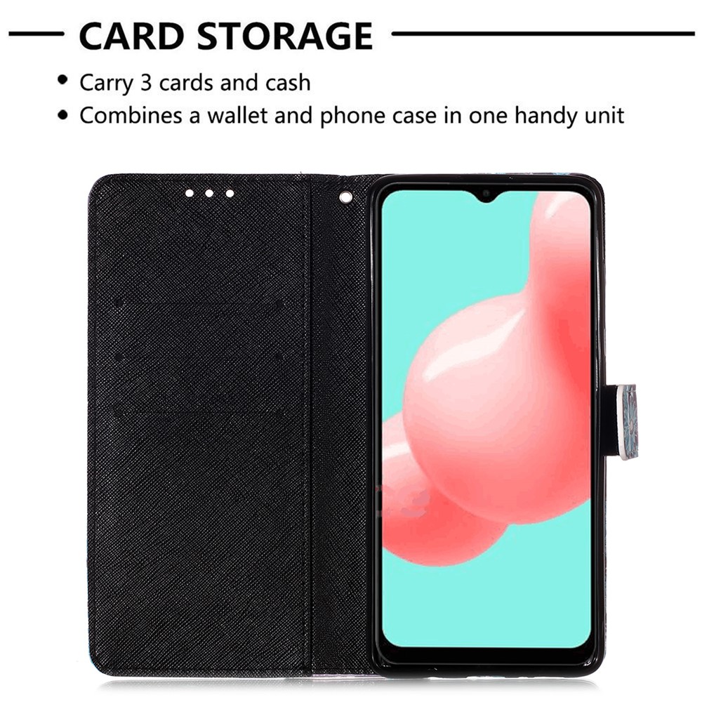 Pattern Printing Design Wallet Stand Leather Phone Case with Lanyard for Samsung Galaxy A32 - Skull and Flowers-4