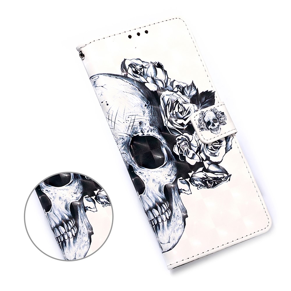 Pattern Printing Design Wallet Stand Leather Phone Case with Lanyard for Samsung Galaxy A32 - Skull and Flowers-7