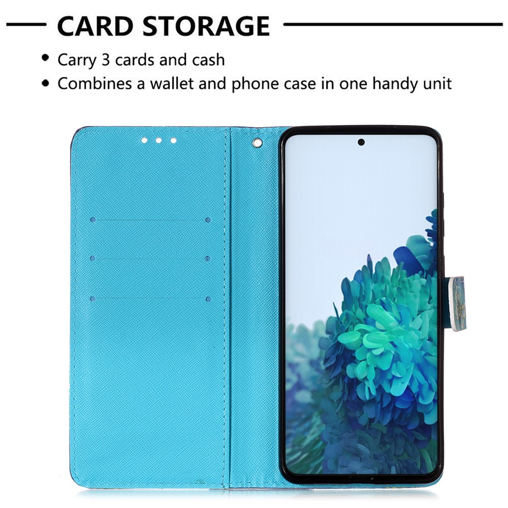 Light Spot Design Pattern Printing Leather Wallet Stand Phone Case with Lanyard for Samsung Galaxy S21 - Dreamcatcher and Rainbow-4