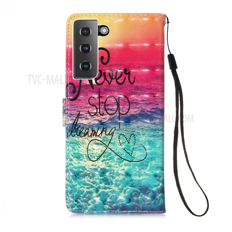 Light Spot Design Pattern Printing Leather Wallet Stand Phone Case with Lanyard for Samsung Galaxy S21 5G - Sea of Clouds/Colorful-3