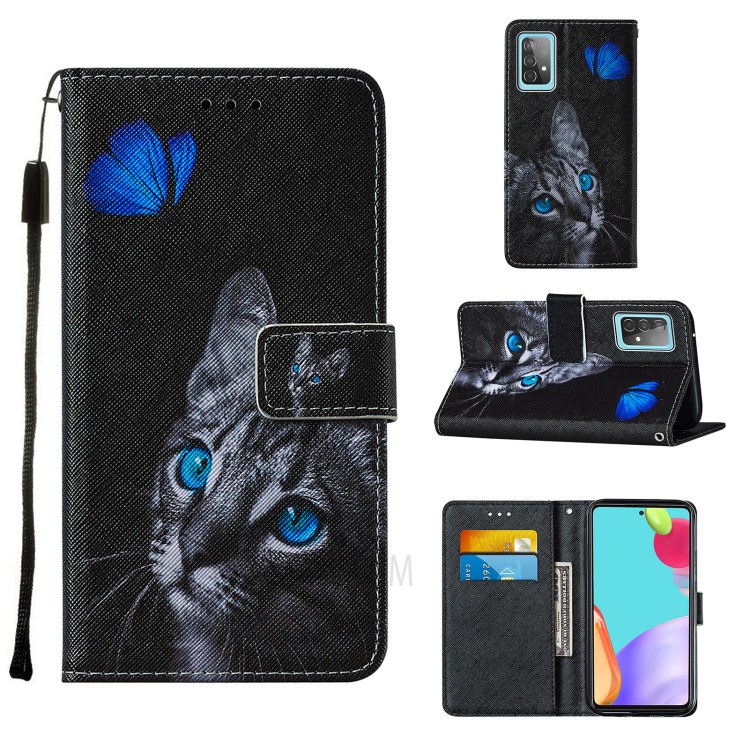 Pattern Printing Design Cross Texture Leather Phone Protective Case with Wallet Stand for Samsung Galaxy A52 5G - Cat-1
