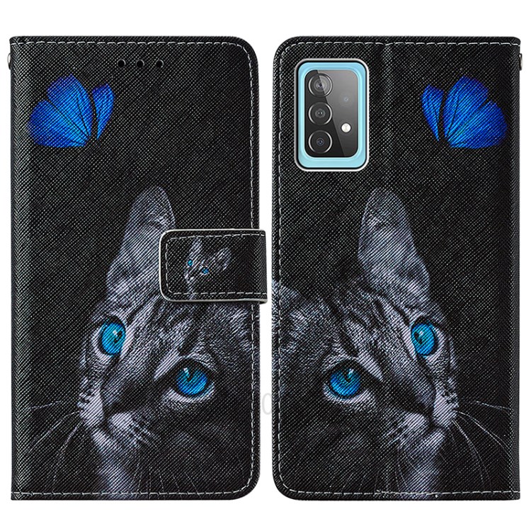 Pattern Printing Design Cross Texture Leather Phone Protective Case with Wallet Stand for Samsung Galaxy A52 5G - Cat-3